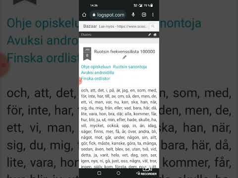 Mobilskärm visar en webbsida med svensk frekvenslista, överlagrad på text i bakgrunden.